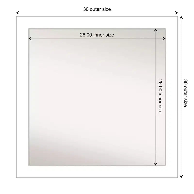 Miroir mural blanc en coin non biseauté de 30 po x 30 po -