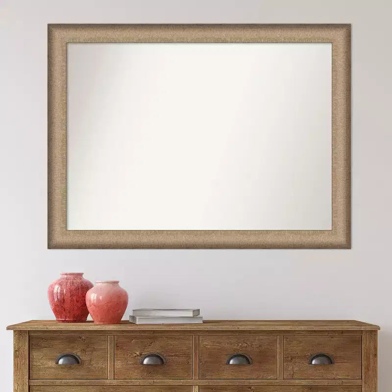 Miroir mural élégant en bronze brossé sans biseau de 43 po x 32 po - : Cadre en polystyrène, quincaillerie de montage incluse