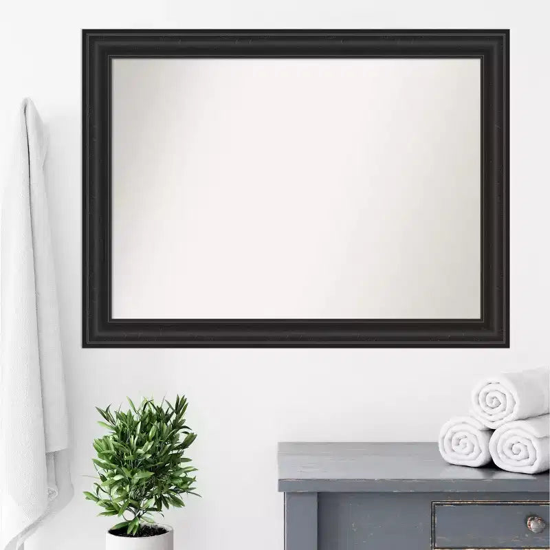 Miroir mural de salle de bain noir Shipwreck non biseauté de 44 po x 33 po - : Rectangle moderne, fixation murale, quincaillerie incluse