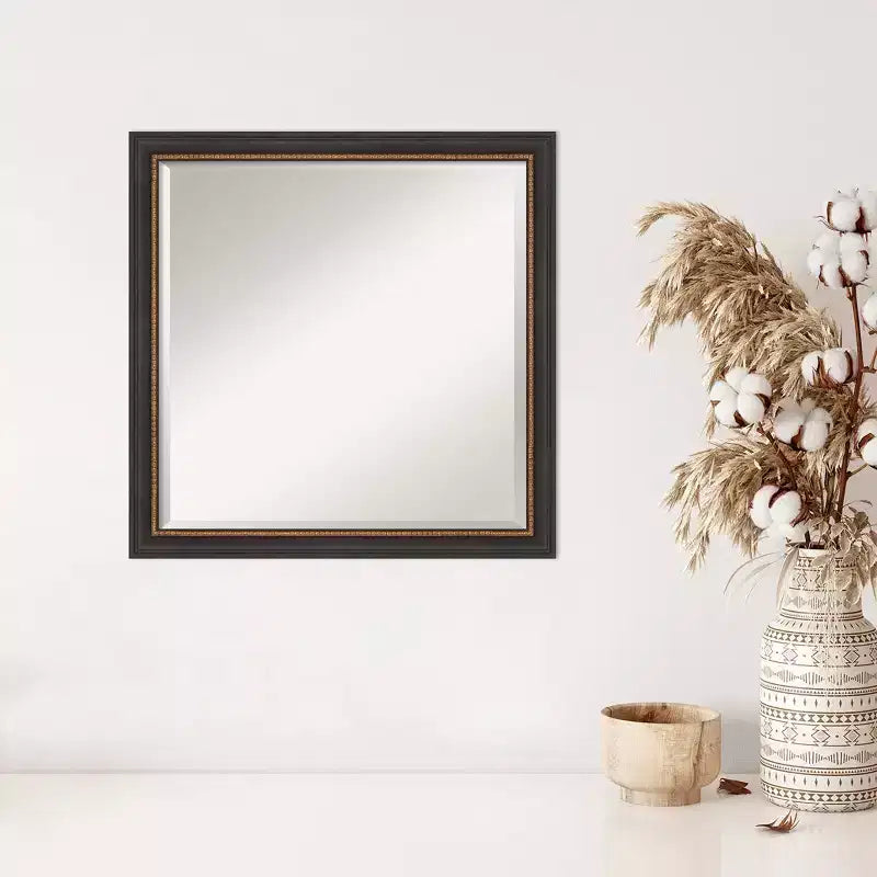 Miroir mural biseauté Ashton en bois noir 23" x 23" - : Carré moderne, aucun assemblage requis