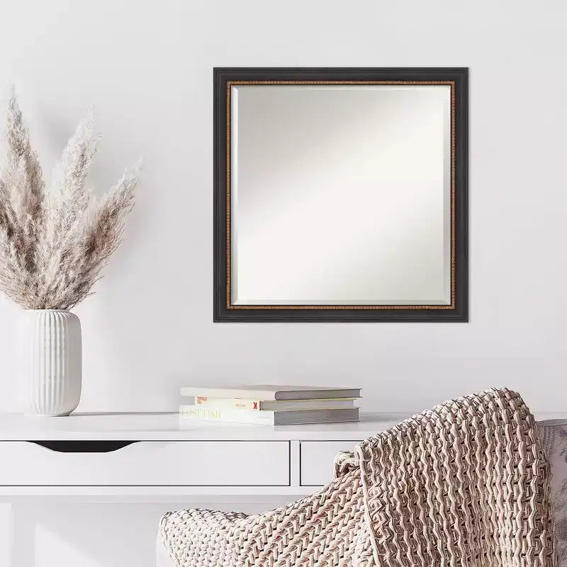 Miroir mural biseauté Ashton en bois noir 23" x 23" - : Carré moderne, aucun assemblage requis
