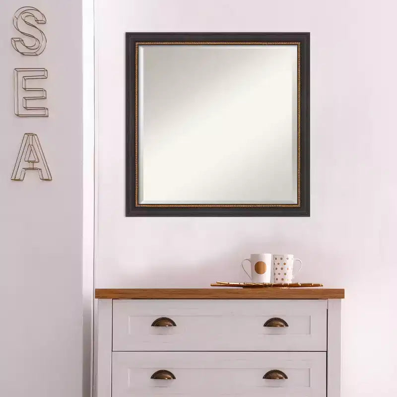 Miroir mural biseauté Ashton en bois noir 23" x 23" - : Carré moderne, aucun assemblage requis