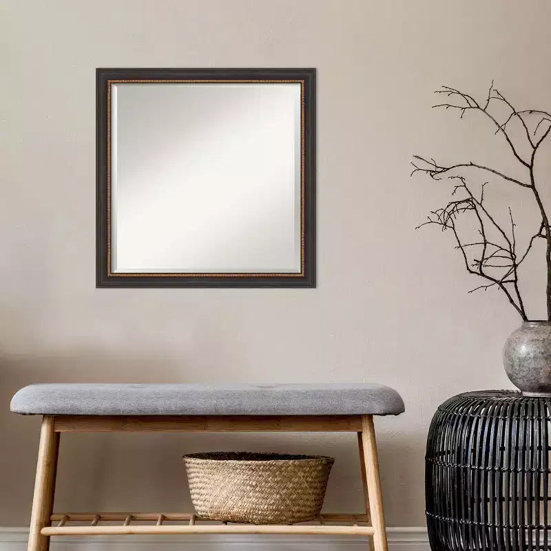Miroir mural biseauté Ashton en bois noir 23" x 23" - : Carré moderne, aucun assemblage requis