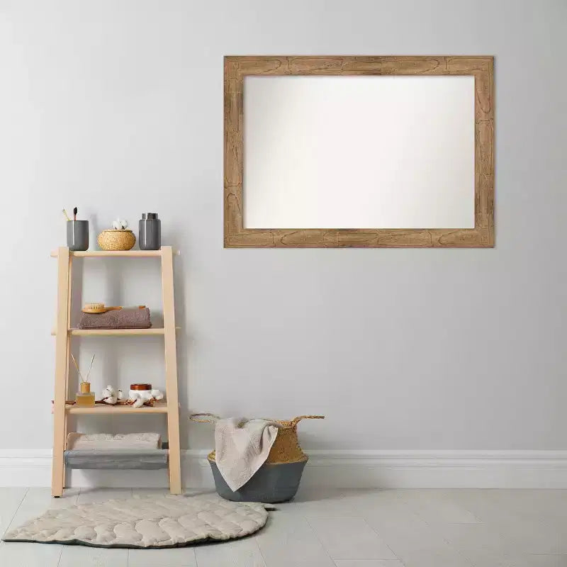 Miroir mural de salle de bain en bois de hibou non biseauté de 42 po x 30 po, marron - : Rectangle moderne, à fixer au mur