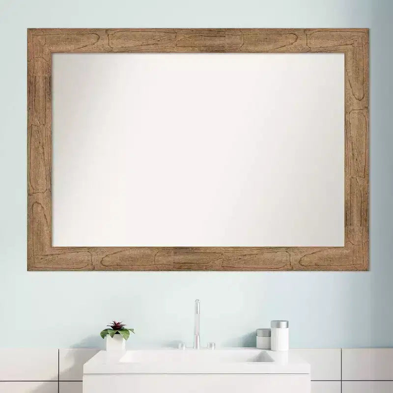 Miroir mural de salle de bain en bois de hibou non biseauté de 42 po x 30 po, marron - : Rectangle moderne, à fixer au mur