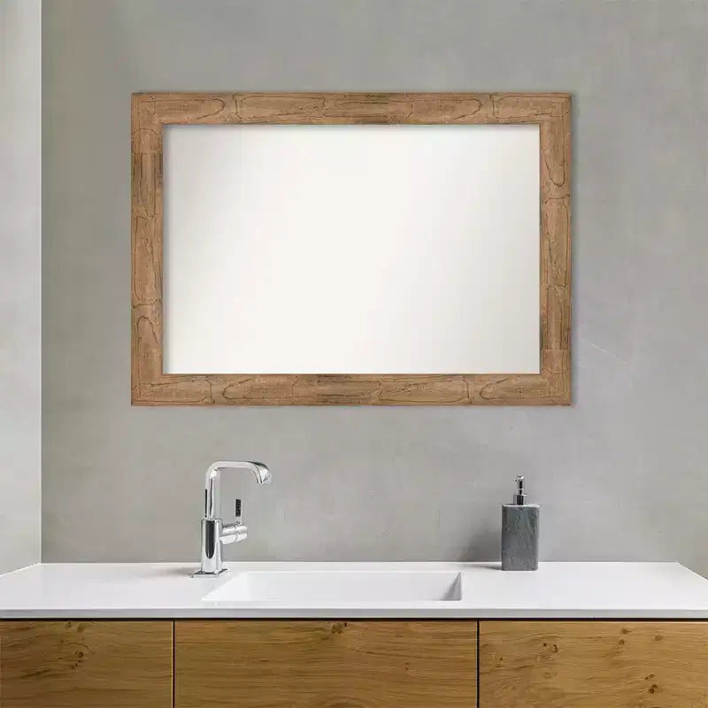 Miroir mural de salle de bain en bois de hibou non biseauté de 42 po x 30 po, marron - : Rectangle moderne, à fixer au mur