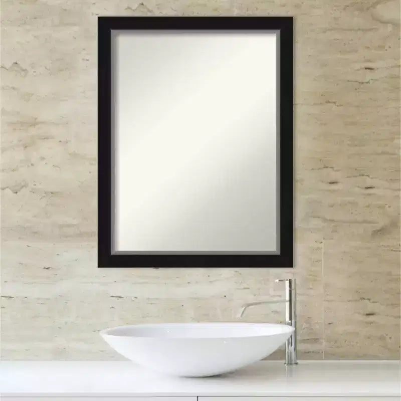 Miroir mural étroit de salle de bain en Eva, non biseauté, 21 po x 27 po, noir - : Rectangulaire moderne, cadre en polystyrène, fixation murale