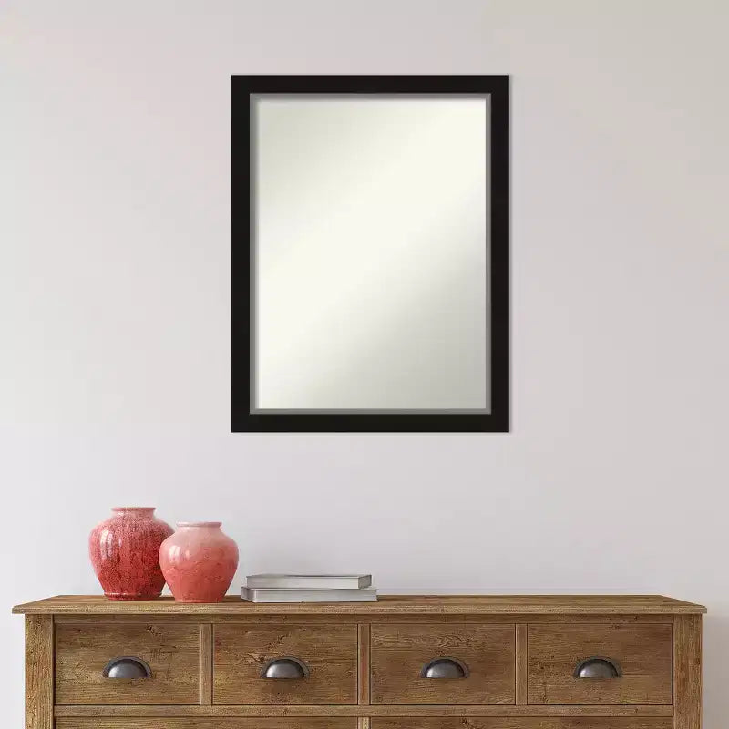 Miroir mural étroit de salle de bain en Eva, non biseauté, 21 po x 27 po, noir - : Rectangulaire moderne, cadre en polystyrène, fixation murale