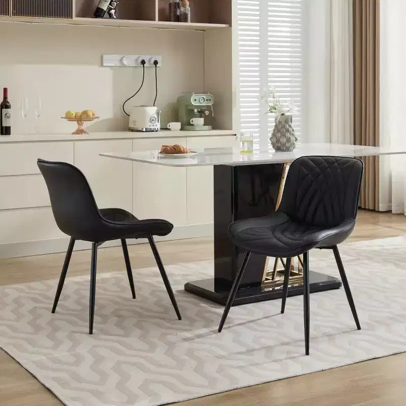 Lot de 2 chaises de salle à manger modernes du milieu du siècle, revêtement en similicuir, confortables pour cuisine et salle à manger