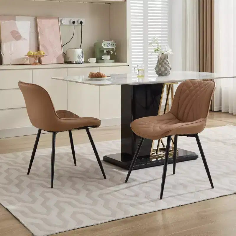 Lot de 2 chaises de salle à manger modernes du milieu du siècle, revêtement en similicuir, confortables pour cuisine et salle à manger
