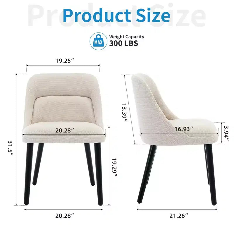 Chaises de salle à manger modernes du milieu du siècle, chaises d'appoint rembourrées en tissu, lot de 2, tissu haute performance en lin, beige