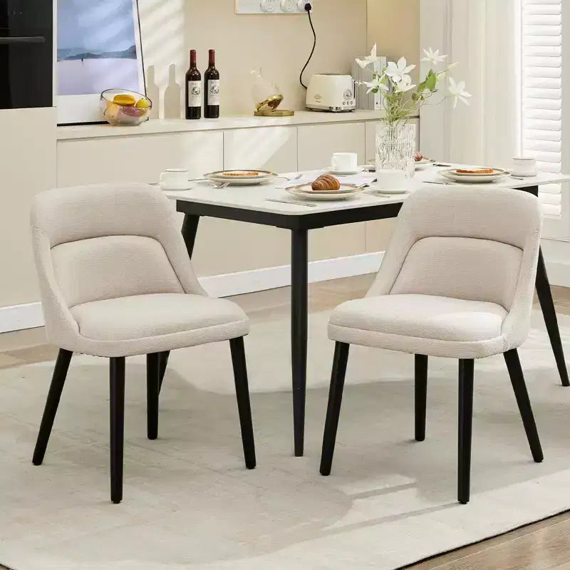 Chaises de salle à manger modernes du milieu du siècle, chaises d'appoint rembourrées en tissu, lot de 2, tissu haute performance en lin, beige