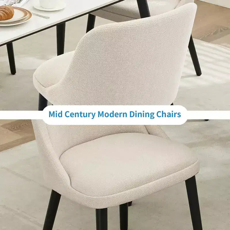 Chaises de salle à manger modernes du milieu du siècle, chaises d'appoint rembourrées en tissu, lot de 2, tissu haute performance en lin, beige