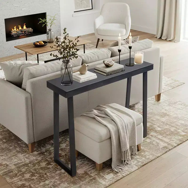 | 43,3 po Console Avec Pieds Trapézoïdaux, Cadre En Bois