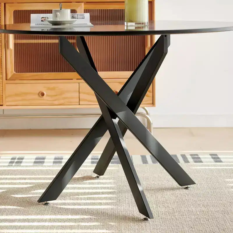 42,1 Table de Salle à Manger Ronde, Table Basse d'Appoint Mid-Century avec Pieds en Croix en Métal, Table de Cuisine pour 4-6 Personnes -