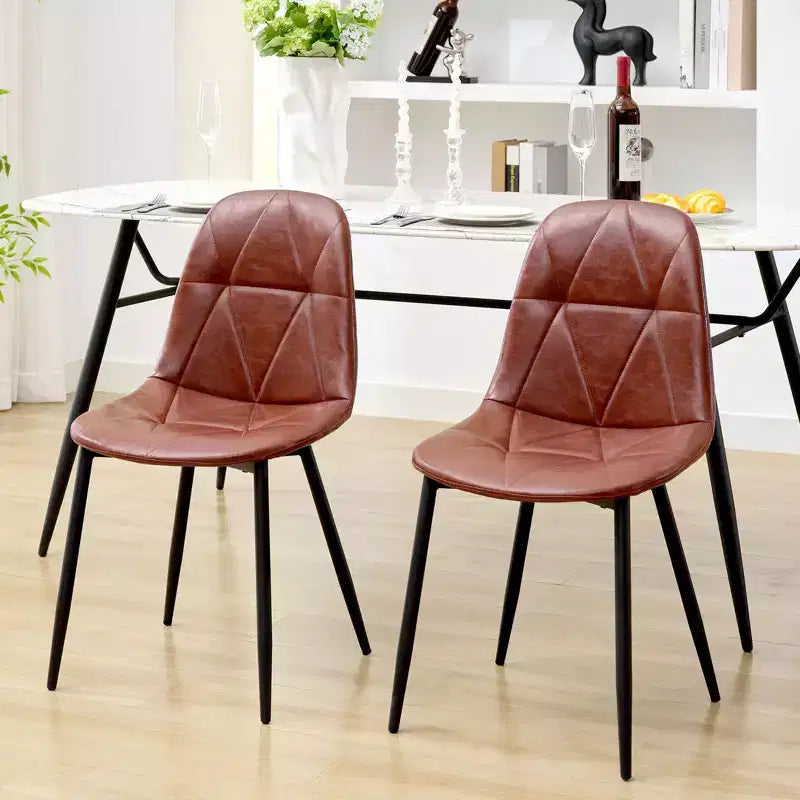Lot de 2 chaises de salle à manger modernes en cuir vintage rembourré avec pieds en métal et dossier haut, pour cuisine et salle à manger