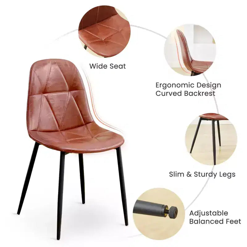 Lot de 2 chaises de salle à manger modernes en cuir vintage rembourré avec pieds en métal et dossier haut, pour cuisine et salle à manger