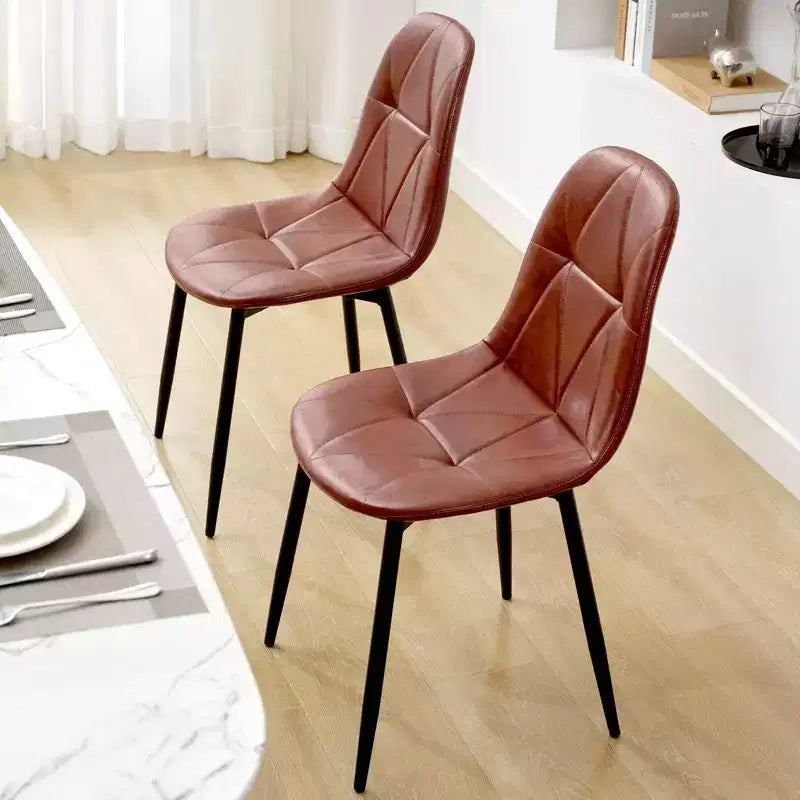 Lot de 2 chaises de salle à manger modernes en cuir vintage rembourré avec pieds en métal et dossier haut, pour cuisine et salle à manger