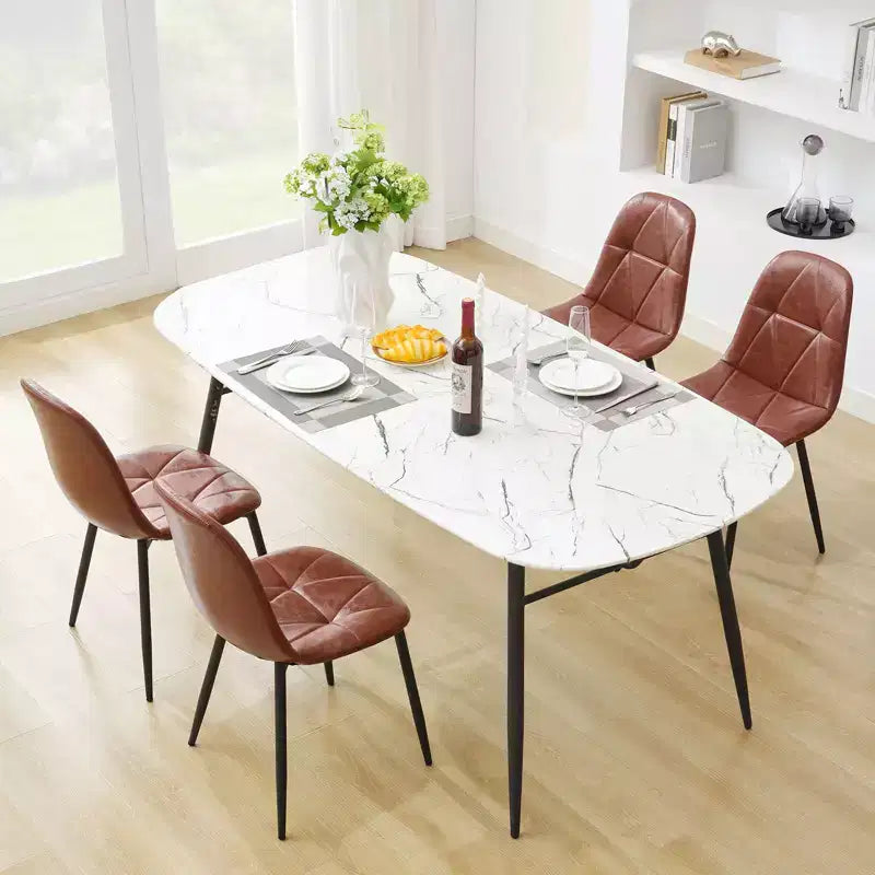 Lot de 2 chaises de salle à manger modernes en cuir vintage rembourré avec pieds en métal et dossier haut, pour cuisine et salle à manger