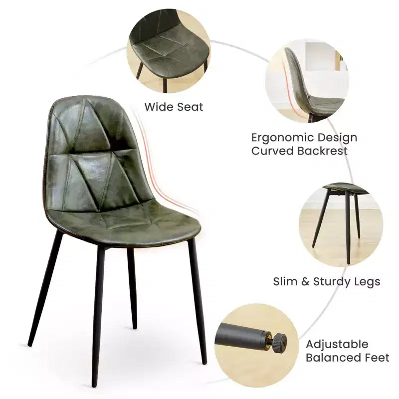 Lot de 2 chaises de salle à manger modernes en cuir vintage rembourré avec pieds en métal et dossier haut, pour cuisine et salle à manger