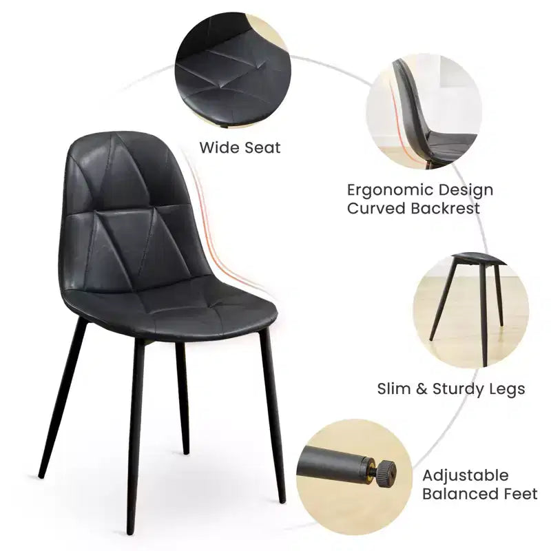 Lot de 2 chaises de salle à manger modernes en cuir vintage rembourré avec pieds en métal et dossier haut, pour cuisine et salle à manger