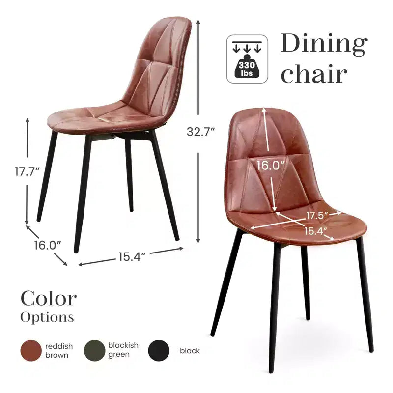Lot de 2 chaises de salle à manger modernes en cuir vintage rembourré avec pieds en métal et dossier haut, pour cuisine et salle à manger