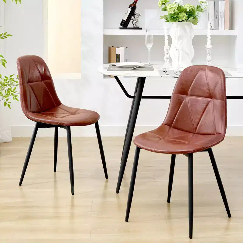 Lot de 2 chaises de salle à manger modernes en cuir vintage rembourré avec pieds en métal et dossier haut, pour cuisine et salle à manger