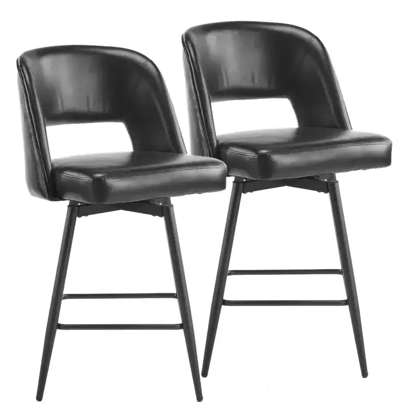 Lot de 2 tabourets de bar en cuir PU marron avec dossier ajouré, pieds en fer, pivotants
