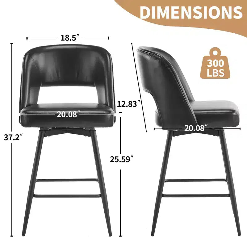 Lot de 2 tabourets de bar en cuir PU marron avec dossier ajouré, pieds en fer, pivotants
