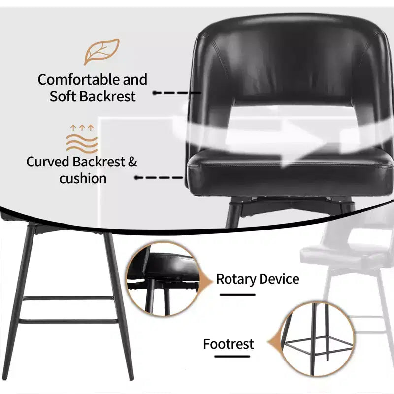 Lot de 2 tabourets de bar en cuir PU marron avec dossier ajouré, pieds en fer, pivotants
