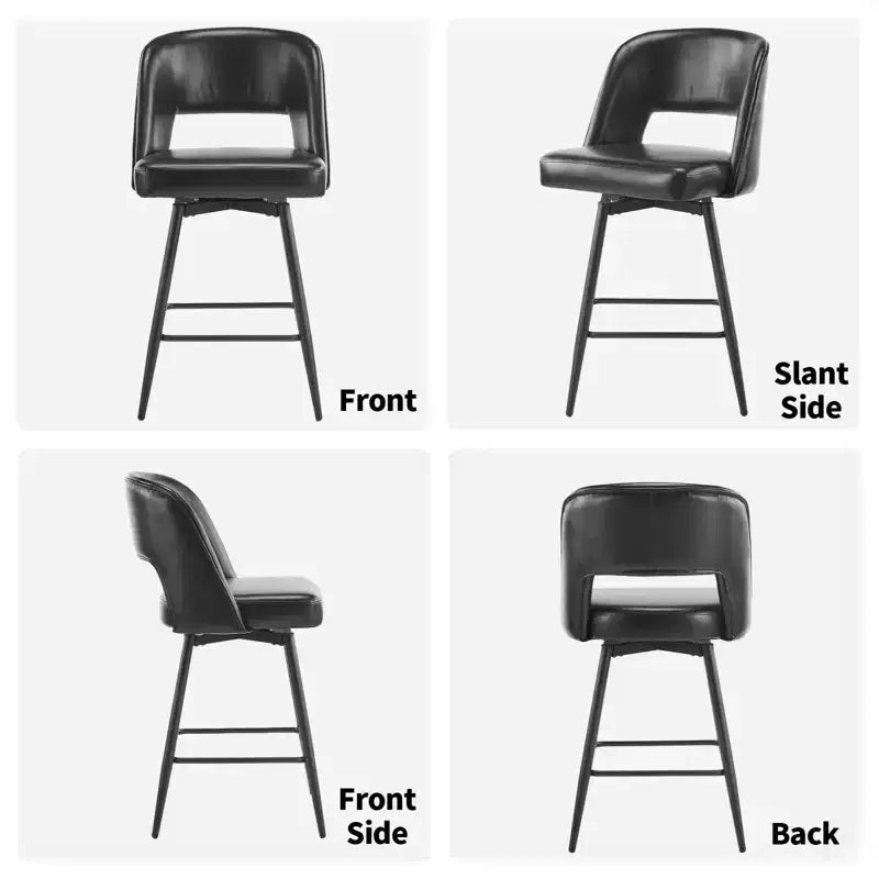 Lot de 2 tabourets de bar en cuir PU marron avec dossier ajouré, pieds en fer, pivotants