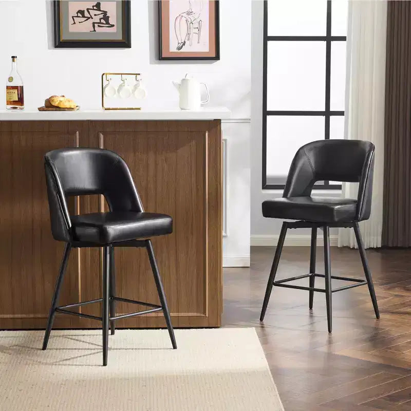 Lot de 2 tabourets de bar en cuir PU marron avec dossier ajouré, pieds en fer, pivotants