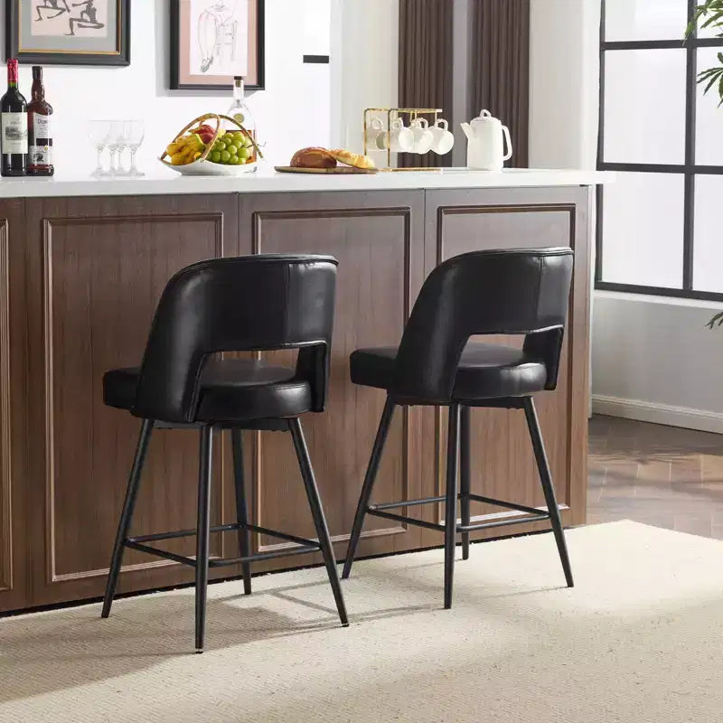Lot de 2 tabourets de bar en cuir PU marron avec dossier ajouré, pieds en fer, pivotants