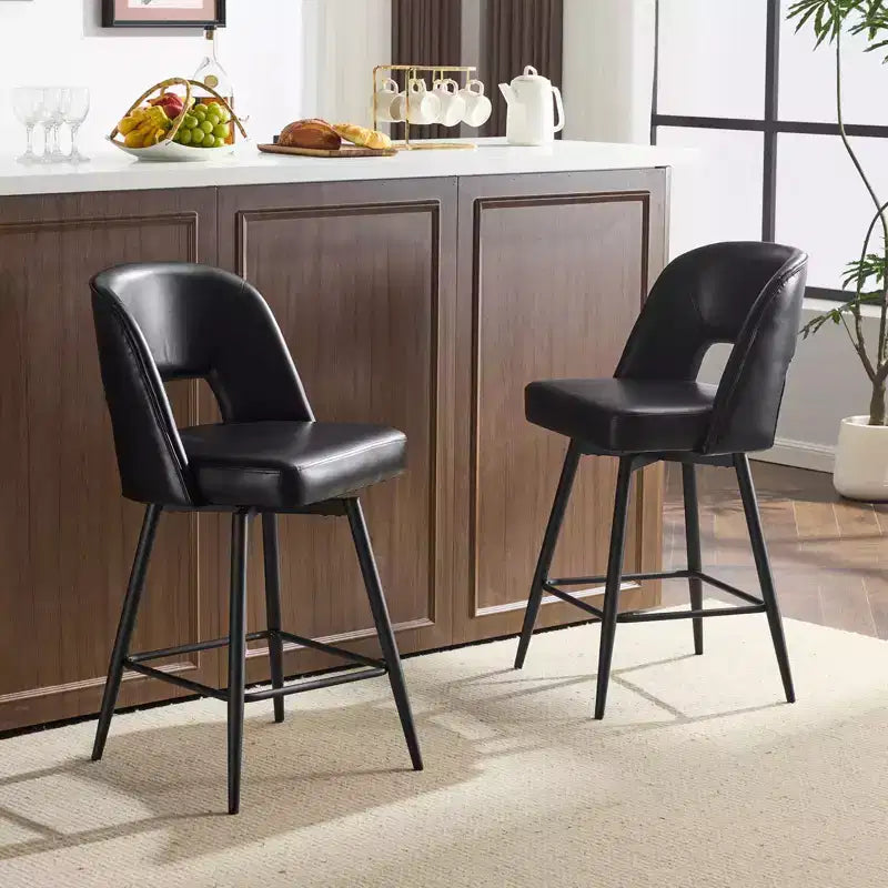 Lot de 2 tabourets de bar en cuir PU marron avec dossier ajouré, pieds en fer, pivotants
