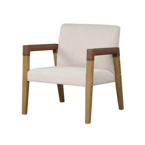 Fauteuil d'appoint 30 po en bois et similicuir rembourré, brun clair brossé/lin/châtaigne -