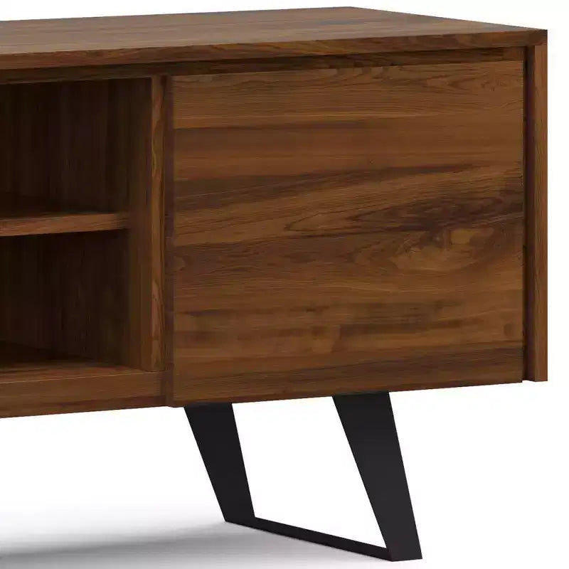 Meuble TV Mitchell : pieds métalliques robustes, rangement multimédia, gestion des câbles -
