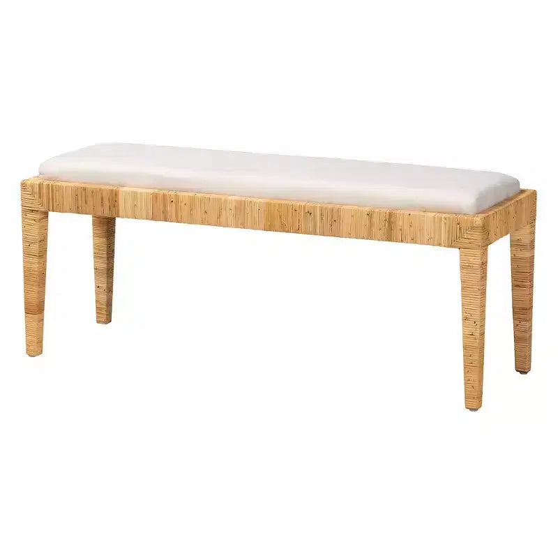 Banc Sofia en rotin et bois d'acajou Blanc/Marron naturel -: Fait main, Aucun assemblage requis