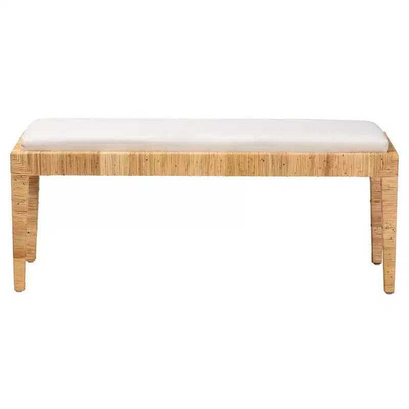 Banc Sofia en rotin et bois d'acajou Blanc/Marron naturel -: Fait main, Aucun assemblage requis