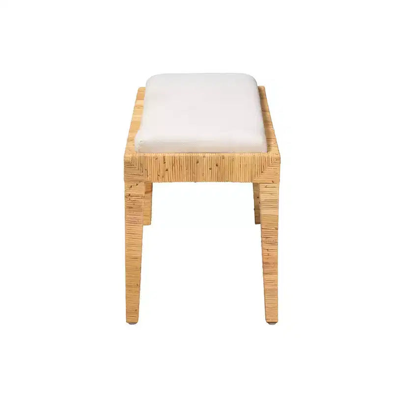 Banc Sofia en rotin et bois d'acajou Blanc/Marron naturel -: Fait main, Aucun assemblage requis
