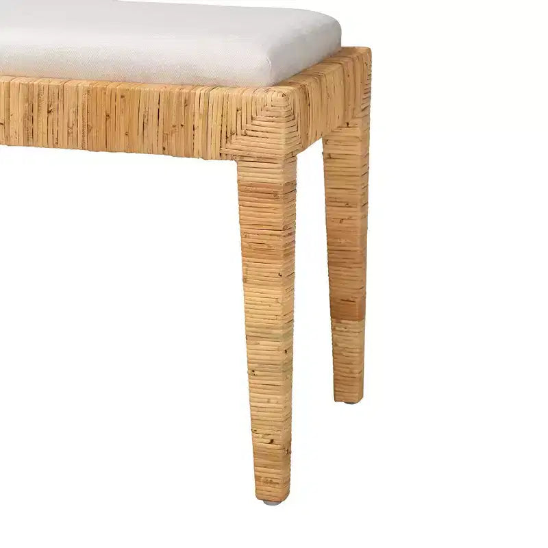 Banc Sofia en rotin et bois d'acajou Blanc/Marron naturel -: Fait main, Aucun assemblage requis