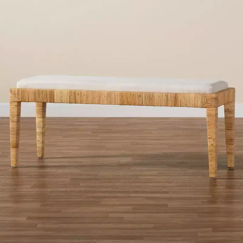 Banc Sofia en rotin et bois d'acajou Blanc/Marron naturel -: Fait main, Aucun assemblage requis