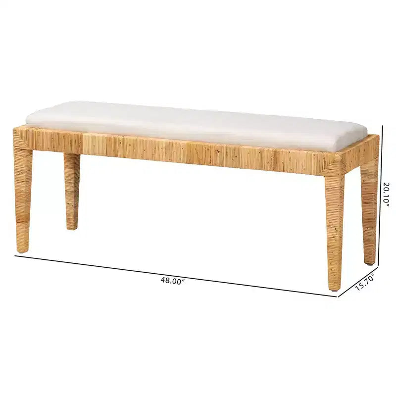 Banc Sofia en rotin et bois d'acajou Blanc/Marron naturel -: Fait main, Aucun assemblage requis