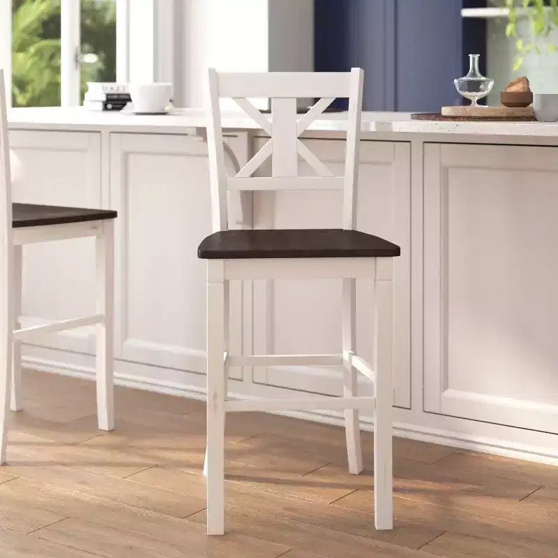 Tabouret de bar Gwendolyn de 2, en bois massif de qualité commerciale, style ferme moderne, hauteur comptoir