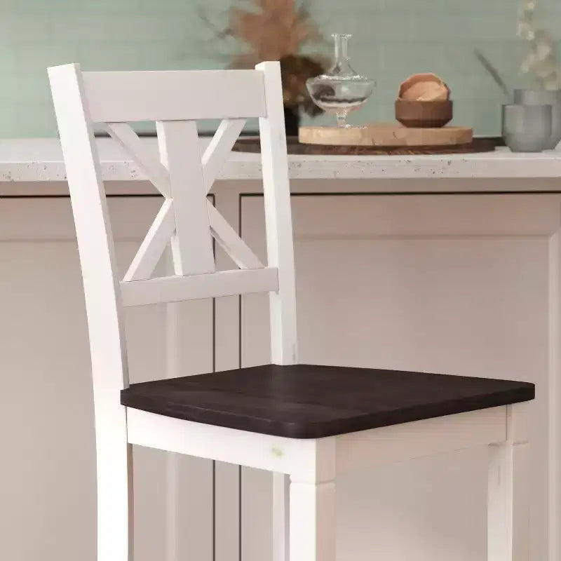 Tabouret de bar Gwendolyn de 2, en bois massif de qualité commerciale, style ferme moderne, hauteur comptoir