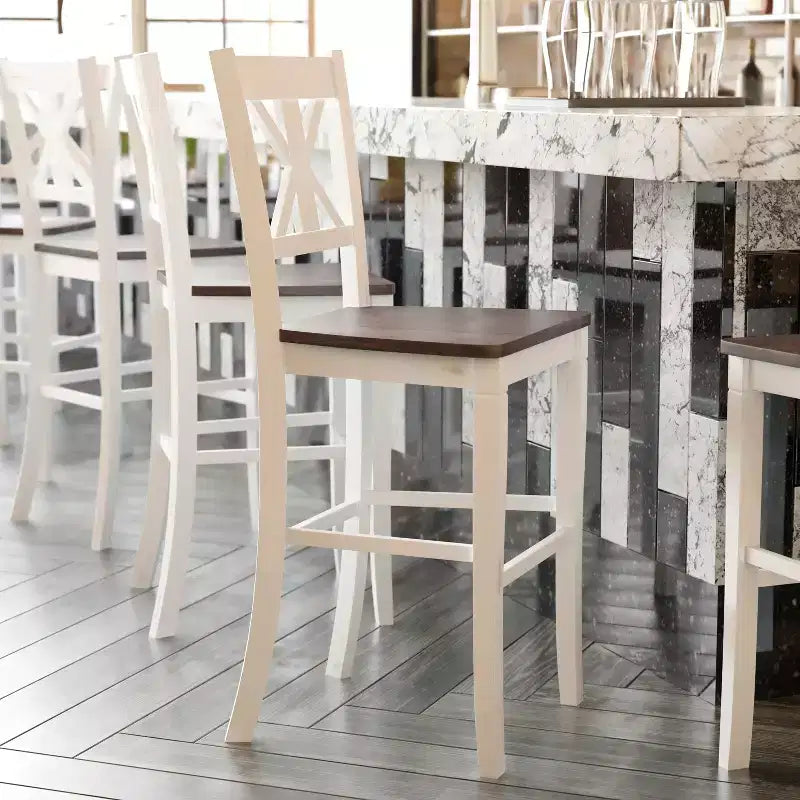 Tabouret de bar Gwendolyn de 2, en bois massif de qualité commerciale, style ferme moderne, hauteur comptoir