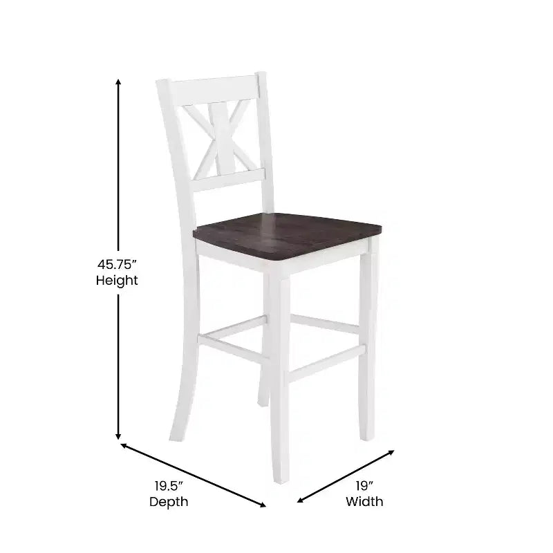 Tabouret de bar Gwendolyn de 2, en bois massif de qualité commerciale, style ferme moderne, hauteur comptoir