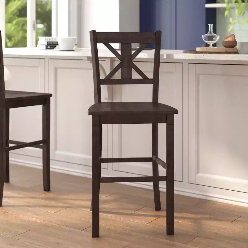 Tabouret de bar Gwendolyn de 2, en bois massif de qualité commerciale, style ferme moderne, hauteur comptoir