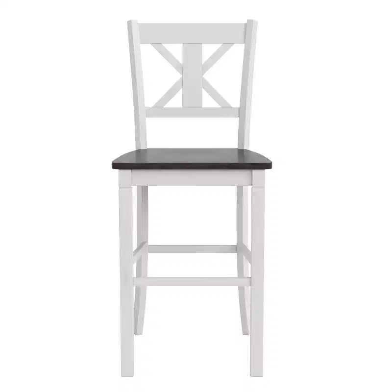 Tabouret de bar Gwendolyn de 2, en bois massif de qualité commerciale, style ferme moderne, hauteur comptoir