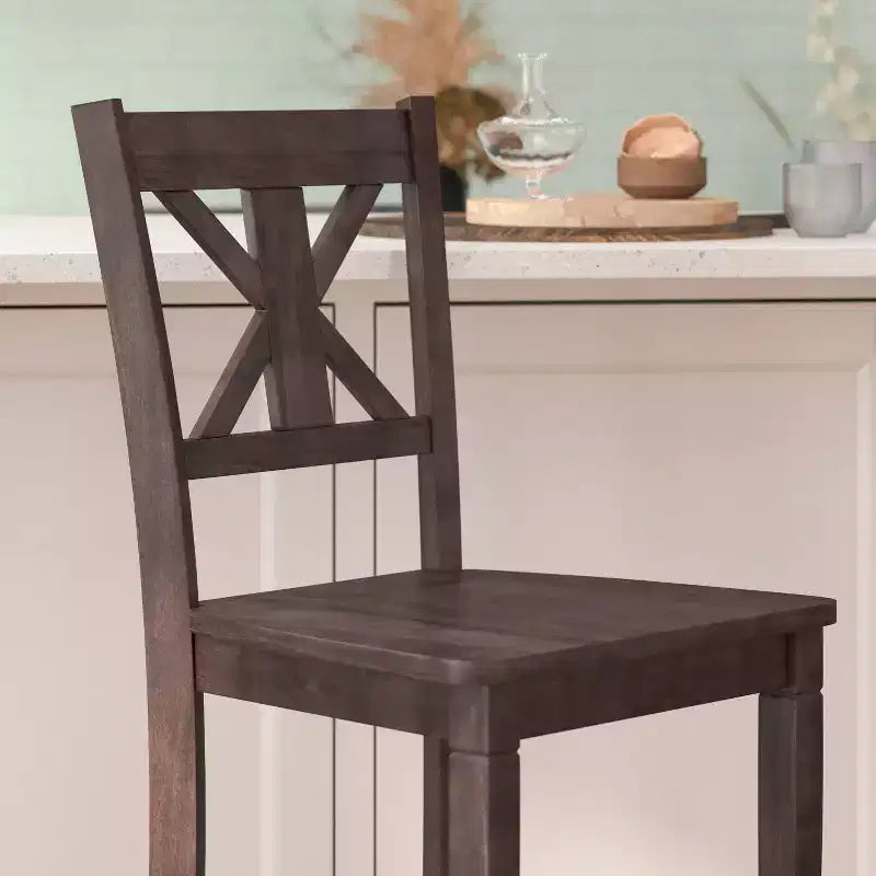 Tabouret de bar Gwendolyn de 2, en bois massif de qualité commerciale, style ferme moderne, hauteur comptoir