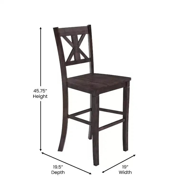Tabouret de bar Gwendolyn de 2, en bois massif de qualité commerciale, style ferme moderne, hauteur comptoir
